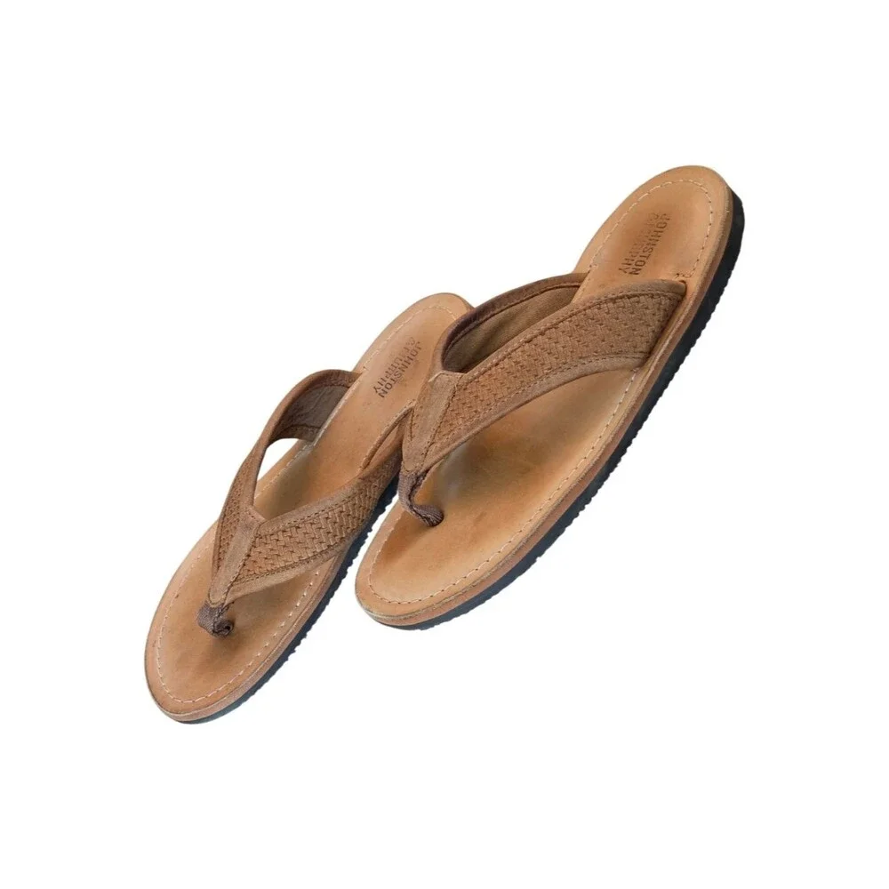 Boys Johnston & Murphy Leather Thong Norris Sandals Flip Flops size 13M Brown